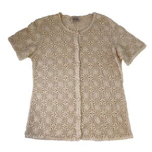Begonia Women’s Hand Crocheted Button Down Top Beige Size Medium